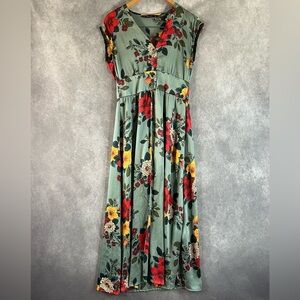 Zara Romper Maxi Dress Women Medium M Teal Blue Allover Floral Print Slit Boho